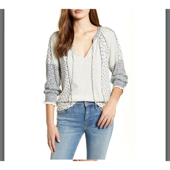 Lucky Brand Tops - Lucky Brand Long Sleeve V Neck Mix Print Peasant Top size Small 0307